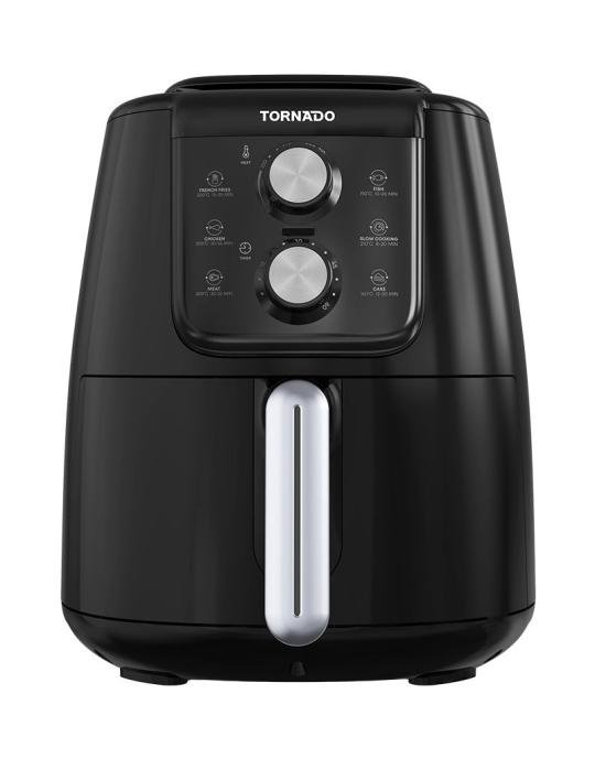 تخطي إلى بداية معرض الصور قلاية هوائية بدون زيت تورنيدو 1550 وات 4 لتر تحكم يدوي أسود × سيلفر THF-1554M-XL-BS